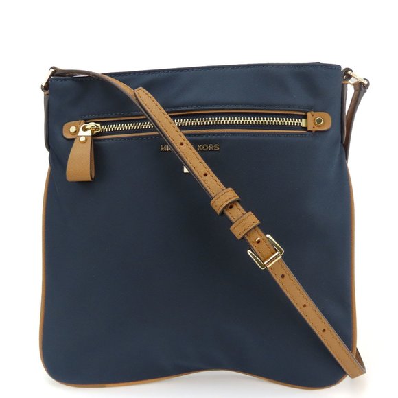 Michael Kors Shoulder Bag 32F7GO2C3C Nylon Leather Navy Brown Women's - Picture 1 of 10